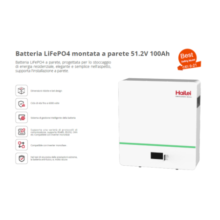 Impianto Fotovoltaico 4,5 KWp con Pannelli Trina Solar Vertex S, Inverter Afore e Accumulo Hailei LiFePO4 da 5 kWh